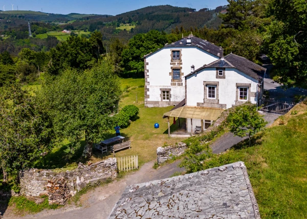 Galicia, Lugo, Ourol, hamlet, arial view 1