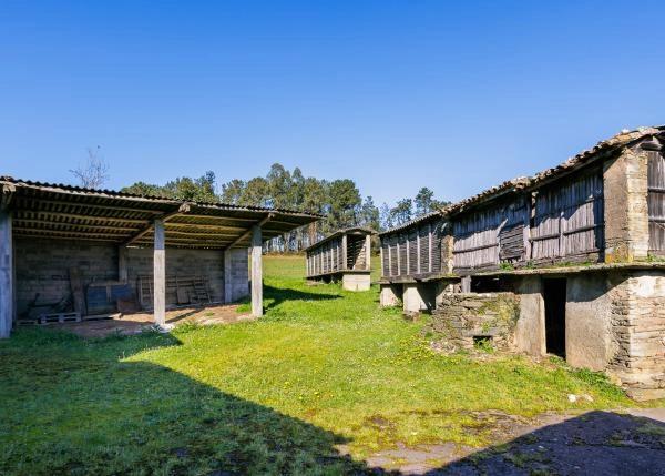 Galicia, La Coruña, Abegondo, granja, horreos y alpendre