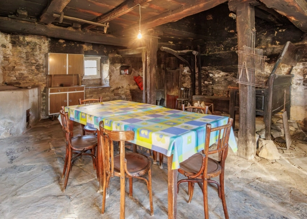 Galicia, Lugo, Becerreá, dining area in old kitchen